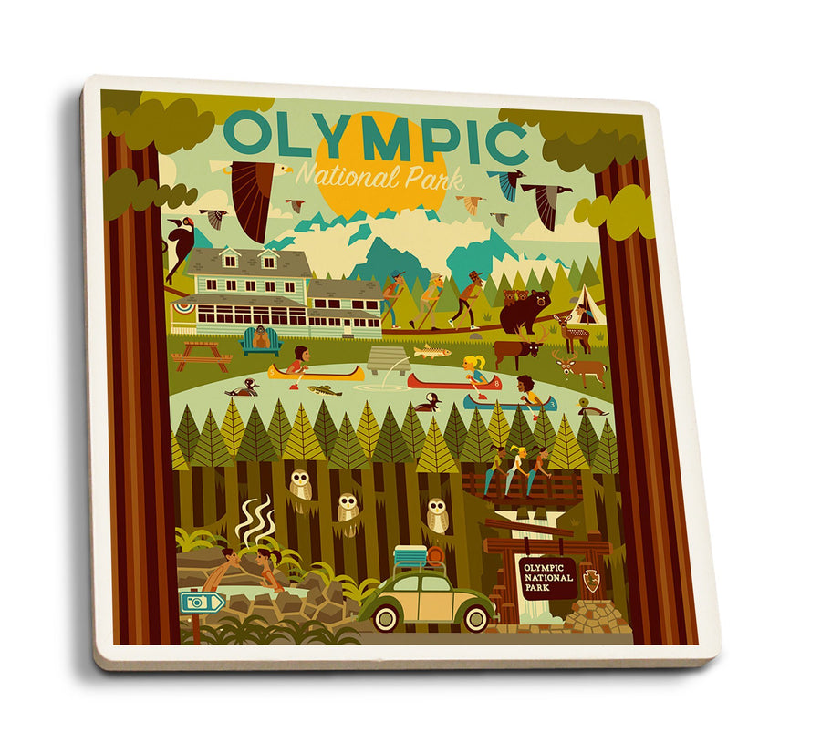Olympic National Park, Washington, Geometric National Park Series, Lantern Press Artwork, Coaster Set Coasters Lantern Press 