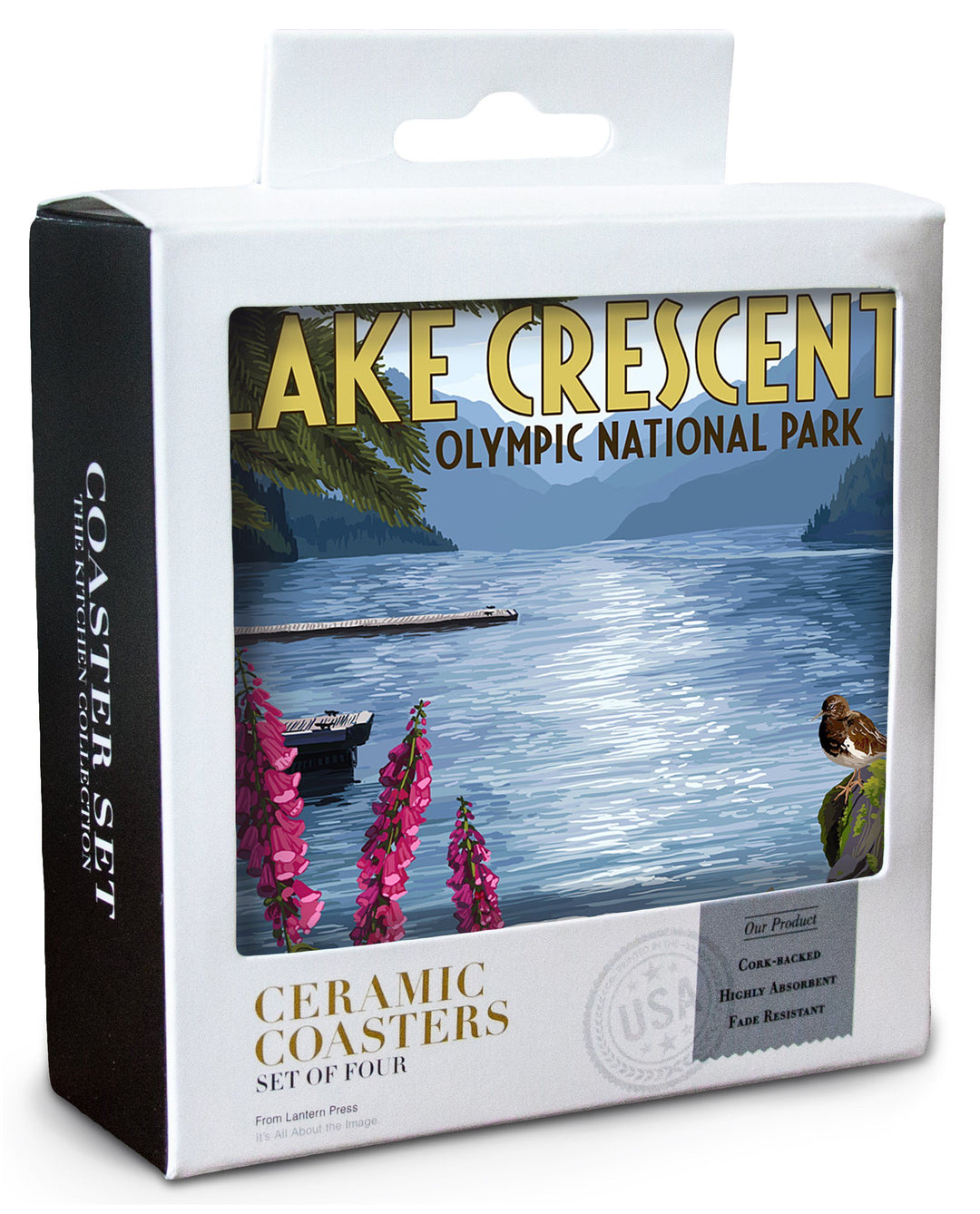 Olympic National Park, Washington, Lake Crescent, Lantern Press Artwork, Coaster Set Coasters Lantern Press 