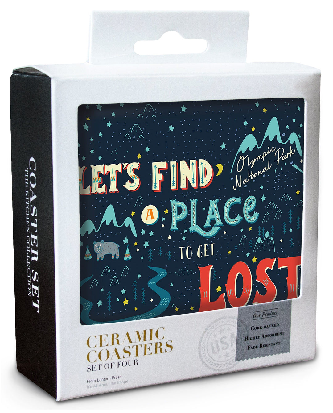 Olympic National Park, Washington, Let's Find a Place to Get Lost, Artwork, Coaster Set Coasters Lantern Press 