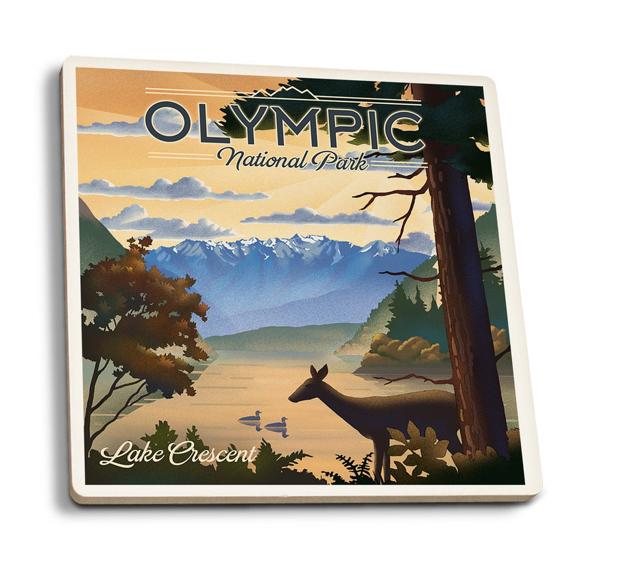 Olympic National Park, Washington, Lithograph, Lantern Press Artwork, Coaster Set Coasters Lantern Press 