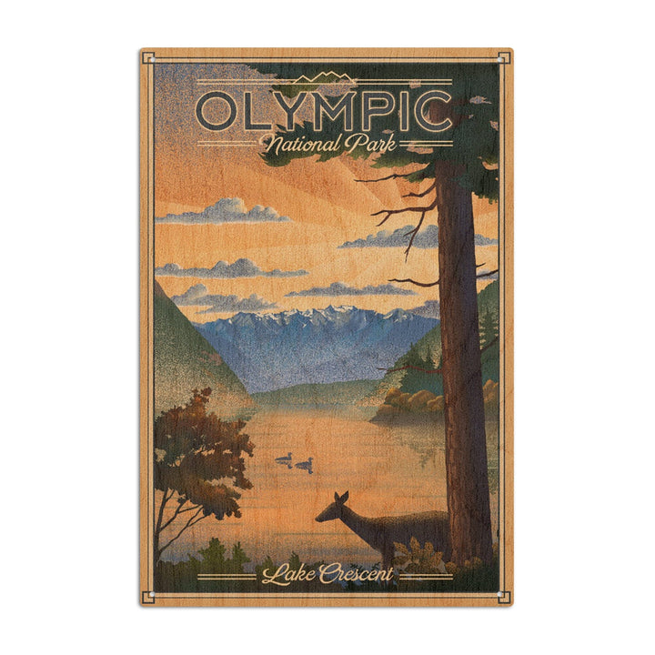 Olympic National Park, Washington, Lithograph, Lantern Press Artwork, Wood Signs and Postcards Wood Lantern Press 10 x 15 Wood Sign 