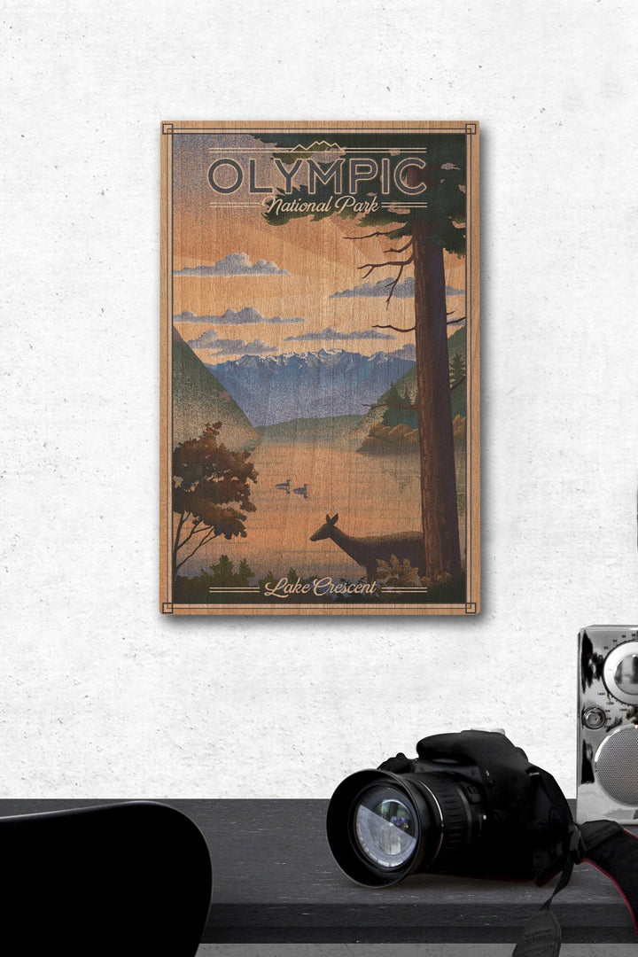 Olympic National Park, Washington, Lithograph, Lantern Press Artwork, Wood Signs and Postcards Wood Lantern Press 12 x 18 Wood Gallery Print 