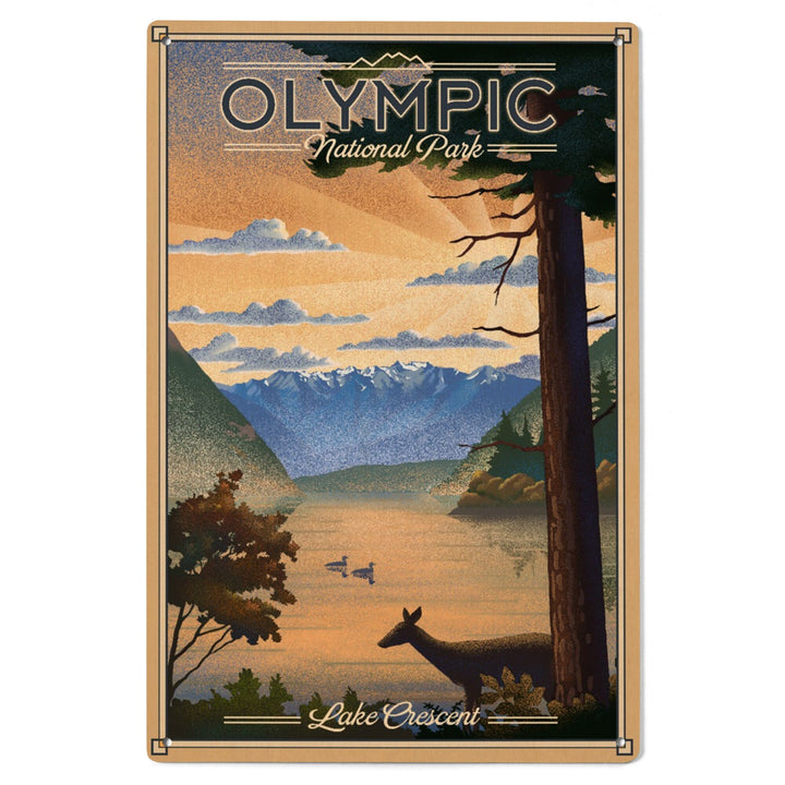 Olympic National Park, Washington, Lithograph, Lantern Press Artwork, Wood Signs and Postcards Wood Lantern Press 