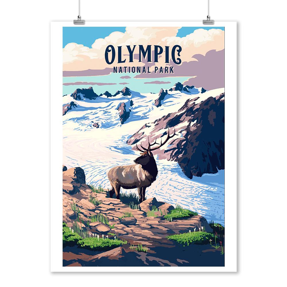 Olympic National Park, Washington, Painterly National Park Series, Art Prints and Metal Signs Art Lantern Press 12 x 18 Art Print 