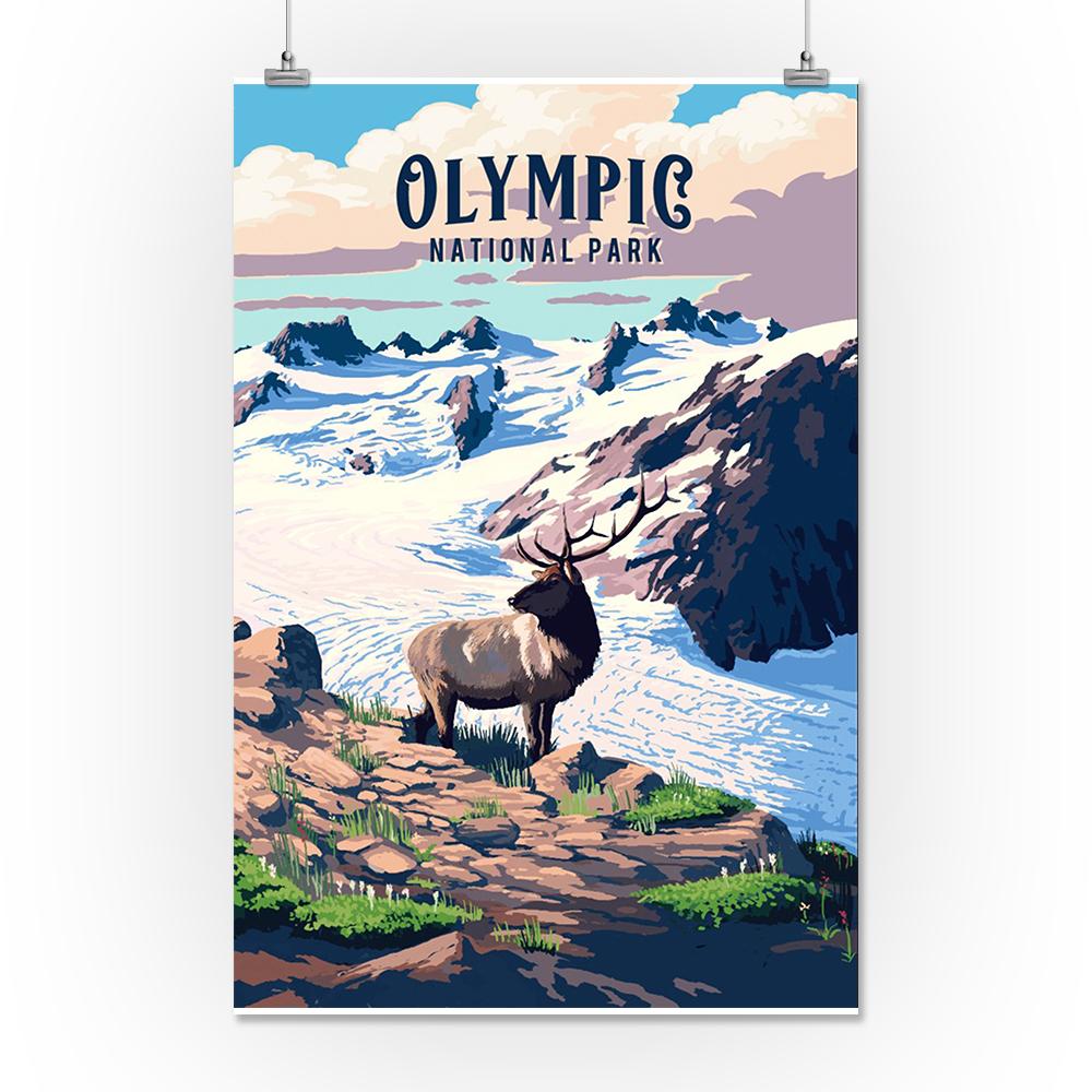 Olympic National Park, Washington, Painterly National Park Series, Art Prints and Metal Signs Art Lantern Press 16 x 24 Giclee Print 