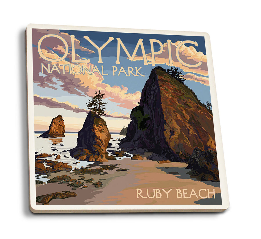 Olympic National Park, Washington, Ruby Beach, Lantern Press Artwork, Coaster Set Coasters Lantern Press 