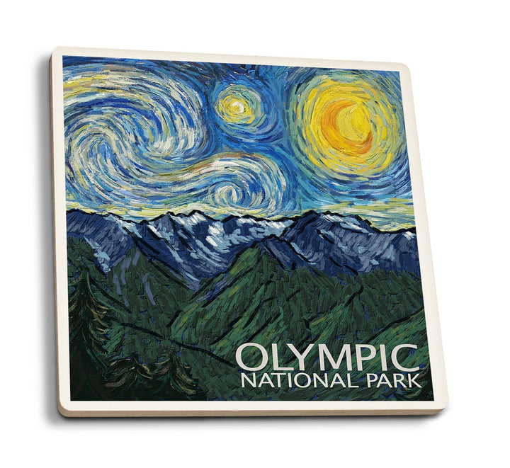 Olympic National Park, Washington, Starry Night National Park Series, Lantern Press Artwork, Coaster Set Coasters Lantern Press 