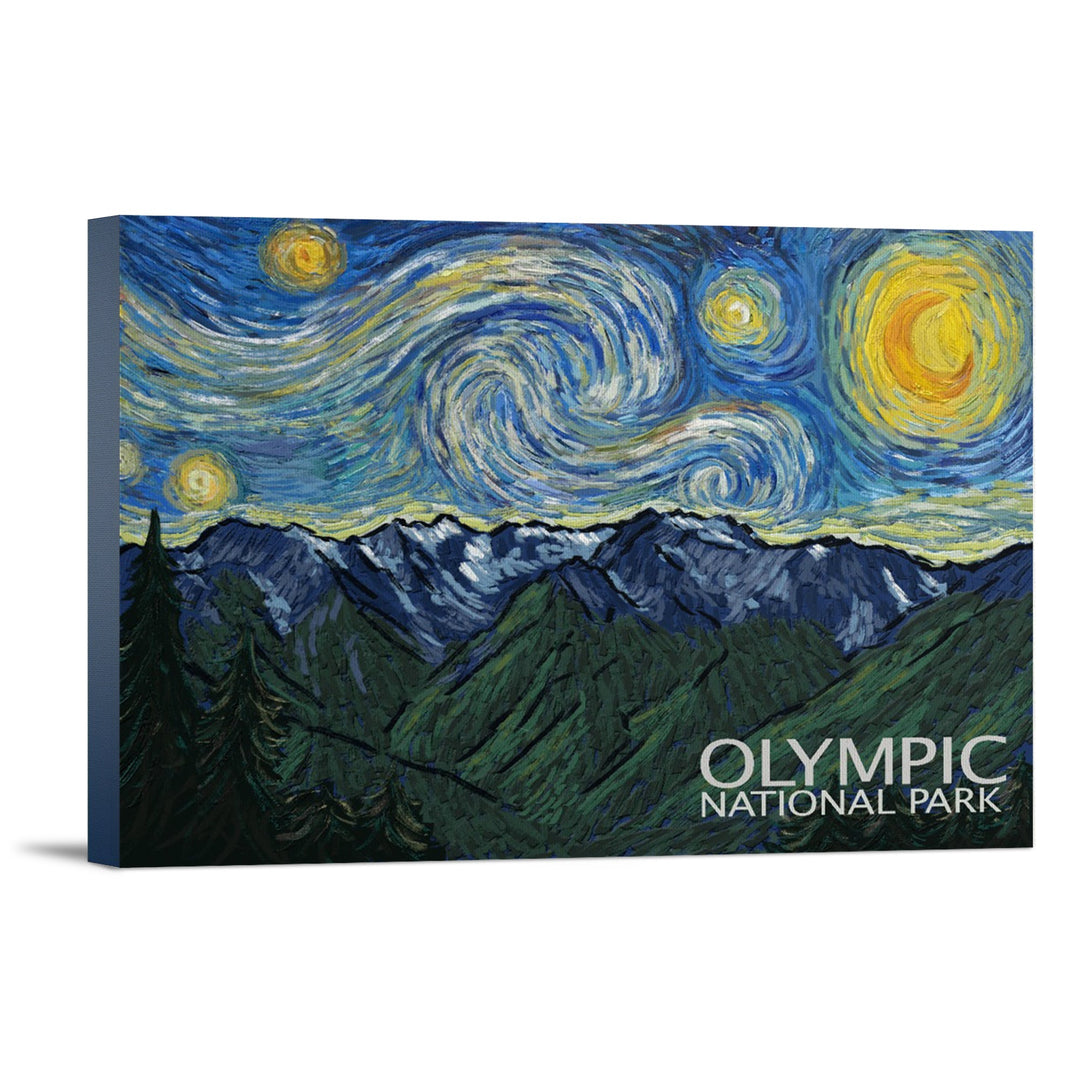 Olympic National Park, Washington, Starry Night National Park Series, Lantern Press Artwork, Stretched Canvas Canvas Lantern Press 12x18 Stretched Canvas 