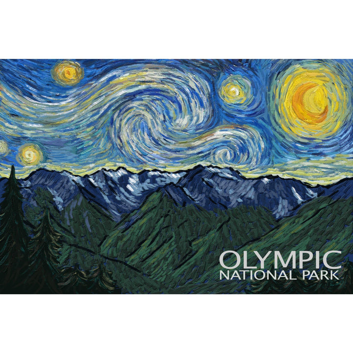 Olympic National Park, Washington, Starry Night National Park Series, Lantern Press Artwork, Stretched Canvas Canvas Lantern Press 
