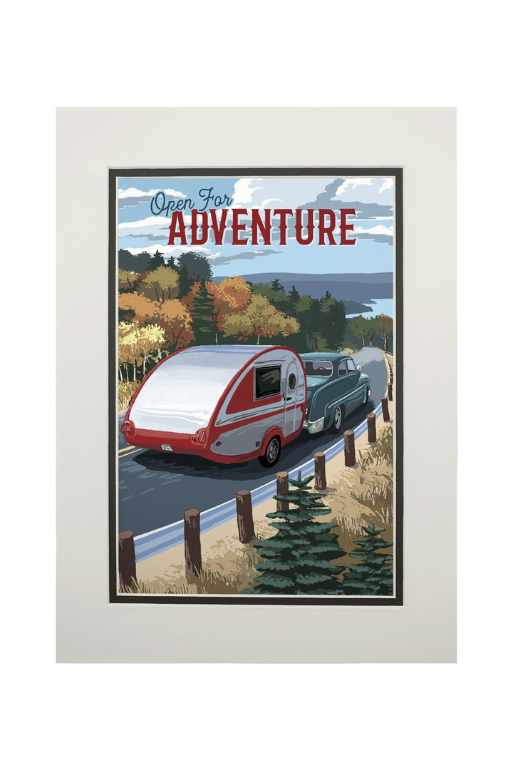 Open for Adventure, Retro Camper on Road, Painterly, Art Prints and Metal Signs Art Lantern Press 11 x 14 Matted Art Print 