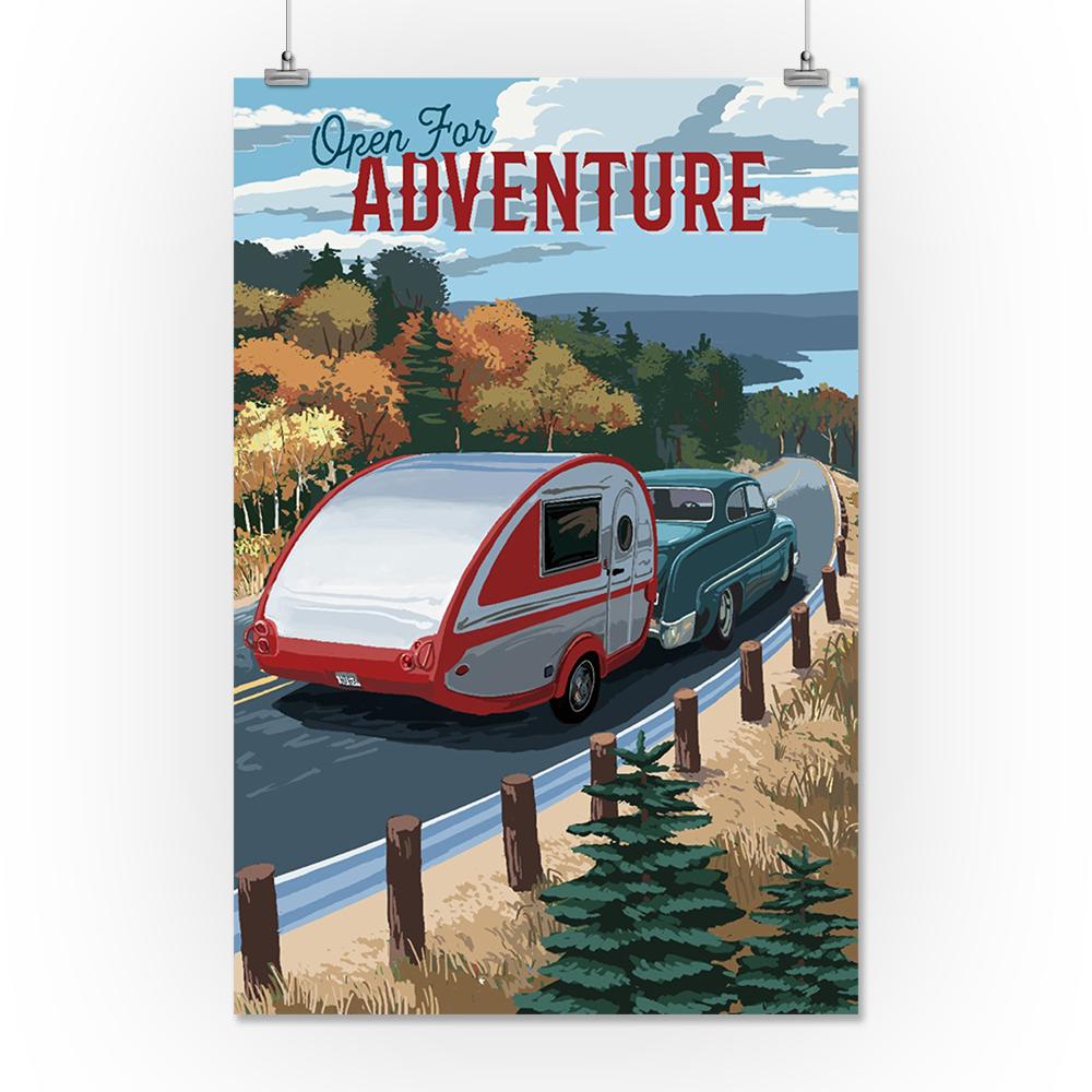 Open for Adventure, Retro Camper on Road, Painterly, Art Prints and Metal Signs Art Lantern Press 16 x 24 Giclee Print 