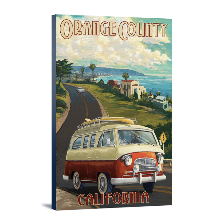 Orange County, California, Camper Van, Lantern Press Artwork, Stretched Canvas Canvas Lantern Press 12x18 Stretched Canvas 