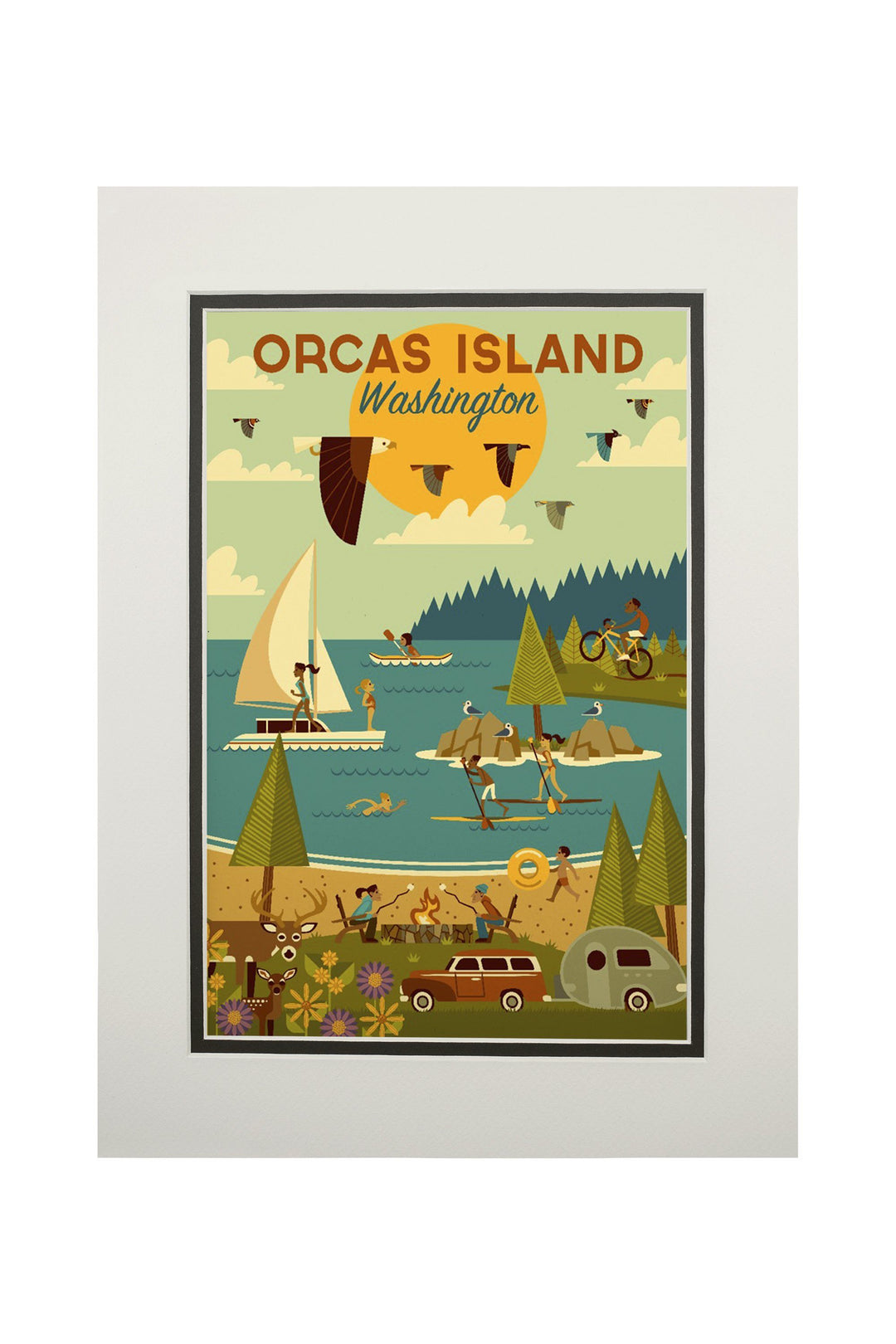 Orcas Island, Washington, Island, Geometric, Lantern Press Artwork, Art Prints and Metal Signs Art Lantern Press 11 x 14 Matted Art Print 