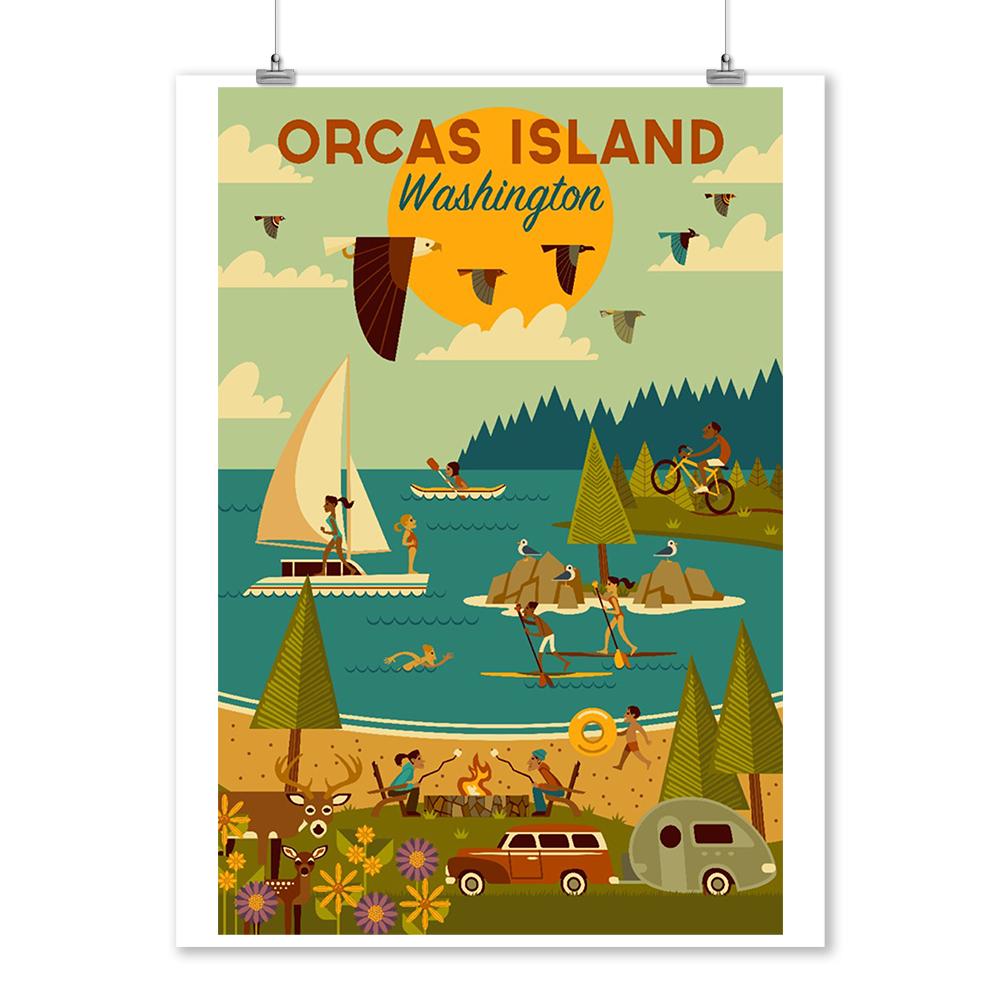 Orcas Island, Washington, Island, Geometric, Lantern Press Artwork, Art Prints and Metal Signs Art Lantern Press 12 x 18 Art Print 