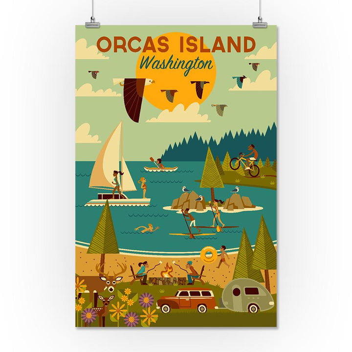 Orcas Island, Washington, Island, Geometric, Lantern Press Artwork, Art Prints and Metal Signs Art Lantern Press 16 x 24 Giclee Print 