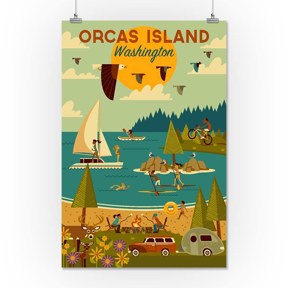 Orcas Island, Washington, Island, Geometric, Lantern Press Artwork, Art Prints and Metal Signs Art Lantern Press 36 x 54 Giclee Print 