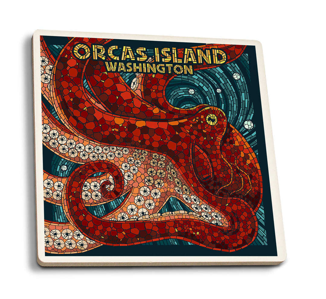 Orcas Island, Washington, Octopus Mosaic, Lantern Press Artwork, Coaster Set Coasters Lantern Press 