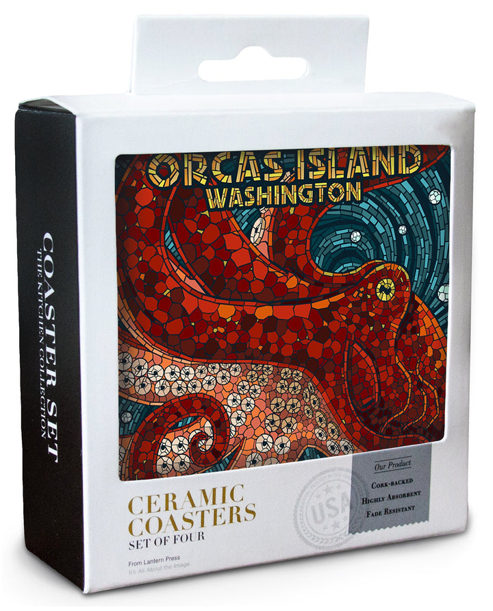 Orcas Island, Washington, Octopus Mosaic, Lantern Press Artwork, Coaster Set Coasters Lantern Press 