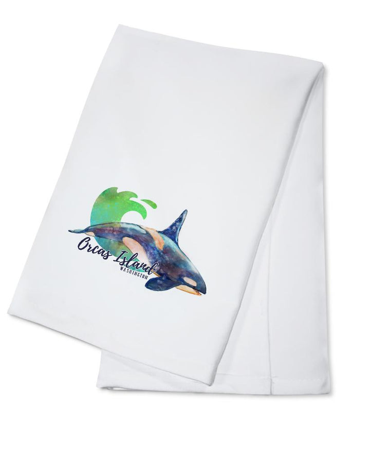 Orcas Island, Washington, Orca, Watercolor, Contour, Lantern Press Artwork, Towels and Aprons Kitchen Lantern Press Cotton Towel 