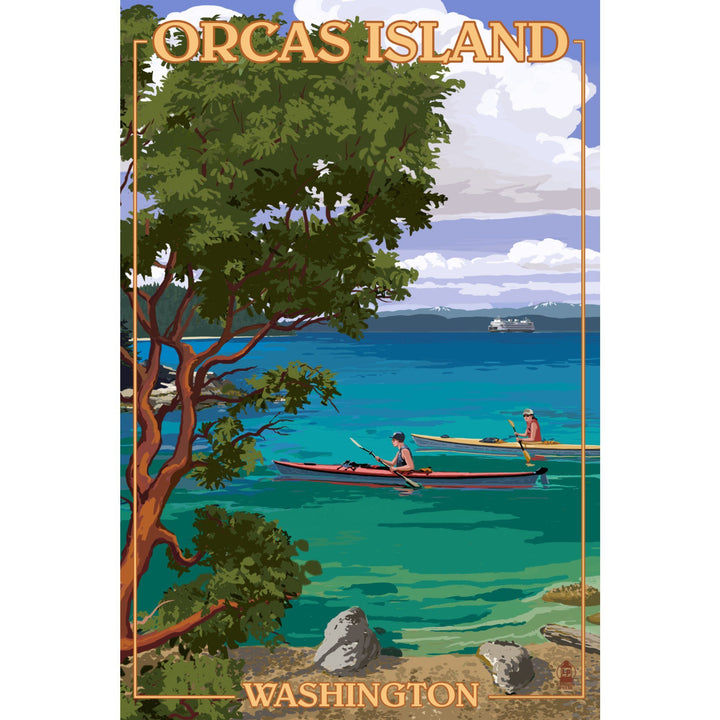 Orcas Island, Washington, San Juan Islands, Kayakers, Lantern Press Artwork, Towels and Aprons Kitchen Lantern Press 