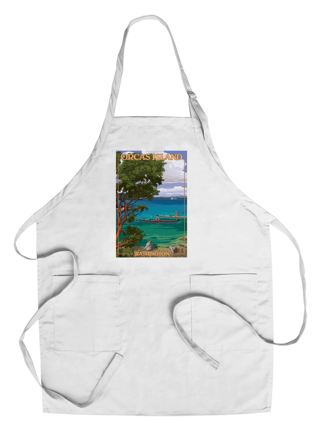 Orcas Island, Washington, San Juan Islands, Kayakers, Lantern Press Artwork, Towels and Aprons Kitchen Lantern Press Chef's Apron 