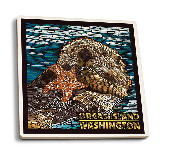 Orcas Island, Washington, Sea Otter, Mosaic, Lantern Press Artwork, Coaster Set Coasters Lantern Press 