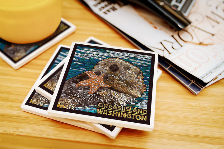 Orcas Island, Washington, Sea Otter, Mosaic, Lantern Press Artwork, Coaster Set Coasters Lantern Press 