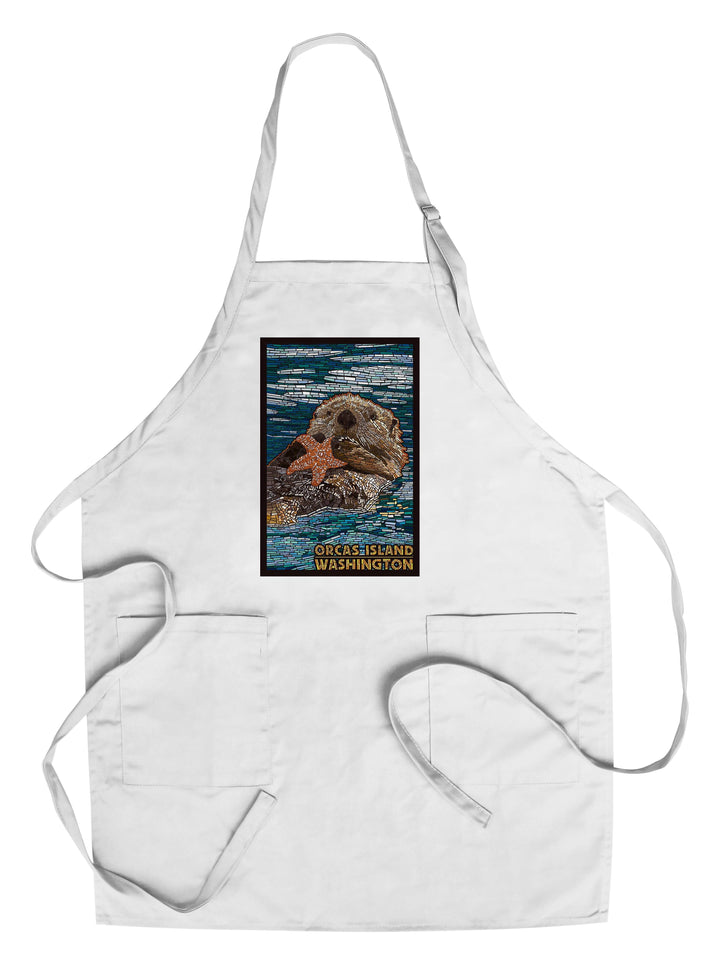 Orcas Island, Washington, Sea Otter, Mosaic, Lantern Press Artwork, Towels and Aprons Kitchen Lantern Press Chef's Apron 