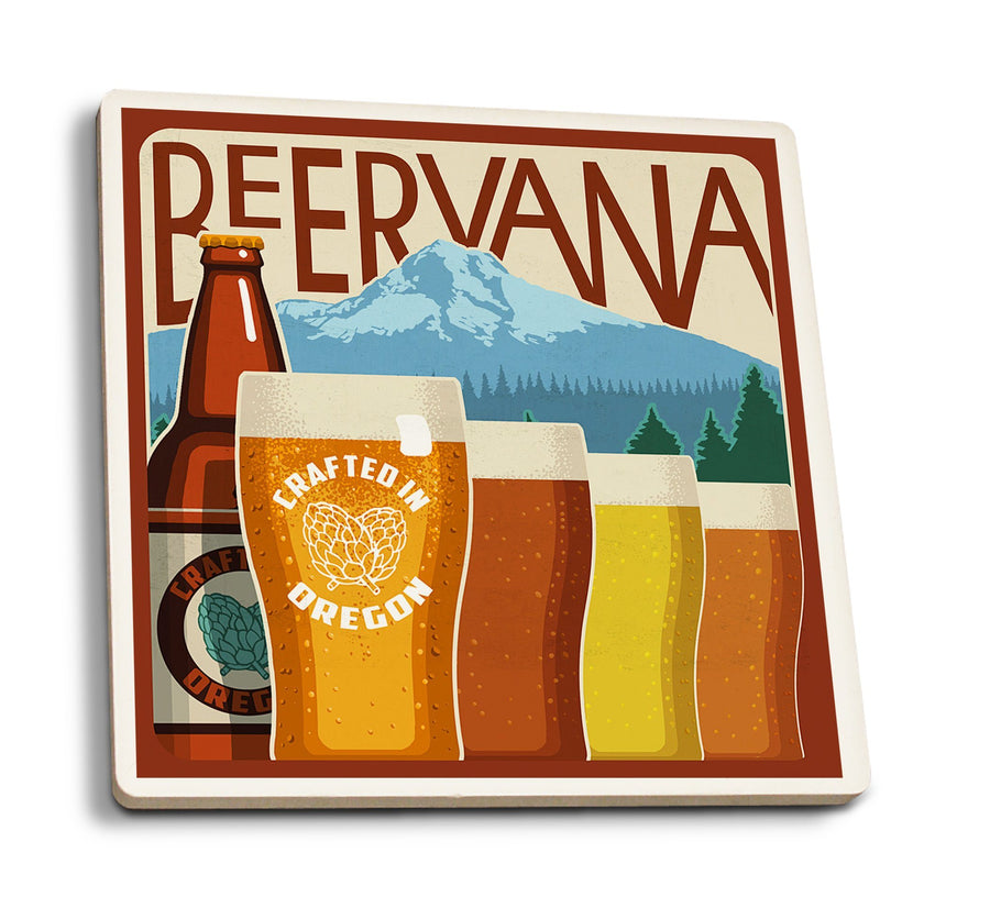 Oregon Beers, Beervana, Vintage Sign, Lantern Press Artwork, Coaster Set Coasters Lantern Press 