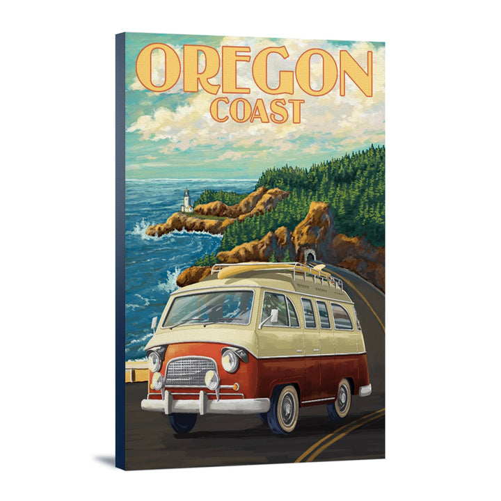 Oregon Coast, Camper Van, Lantern Press Artwork, Stretched Canvas Canvas Lantern Press 12x18 Stretched Canvas 