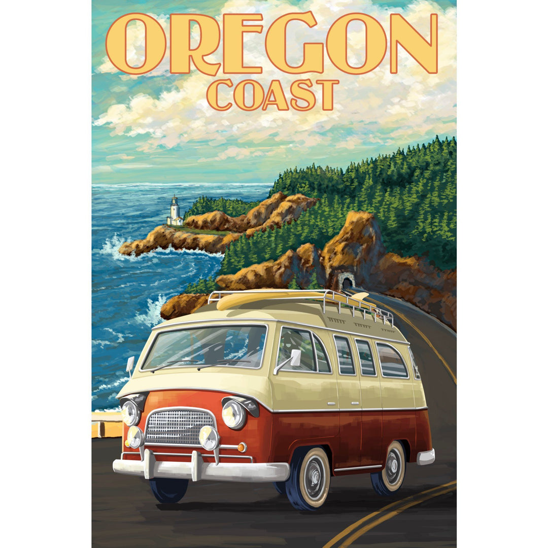 Oregon Coast, Camper Van, Lantern Press Artwork, Stretched Canvas Canvas Lantern Press 