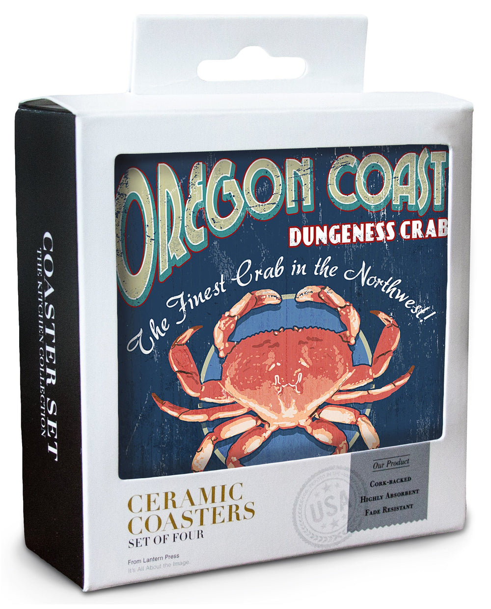 Oregon Coast, Dungeness Crab Vintage Sign, Lantern Press Artwork, Coaster Set Coasters Lantern Press 