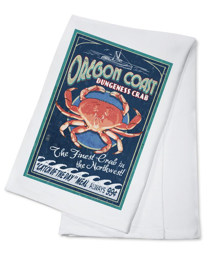 Oregon Coast, Dungeness Crab Vintage Sign, Lantern Press Artwork, Towels and Aprons Kitchen Lantern Press Cotton Towel 