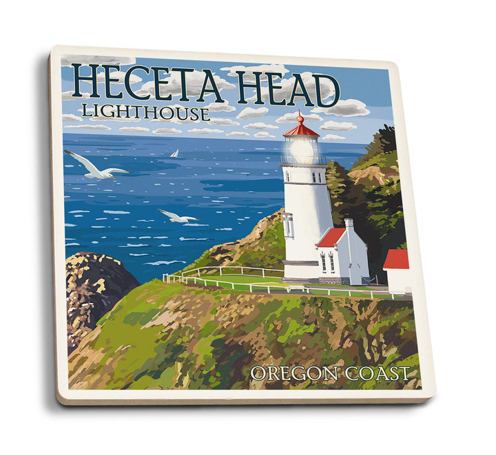 Oregon Coast, Heceta Head Lighthouse, Lantern Press Artwork, Coaster Set Coasters Lantern Press 