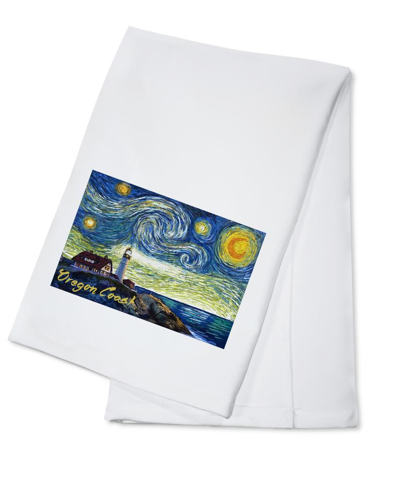 Oregon Coast, Lighthouse, Starry Night, Lantern Press Artwork, Towels and Aprons Kitchen Lantern Press Cotton Towel 