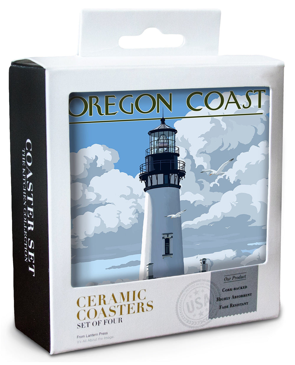 Oregon Coast, Yaquina Head Lighthouse, Lantern Press Artwork, Coaster Set Coasters Lantern Press 