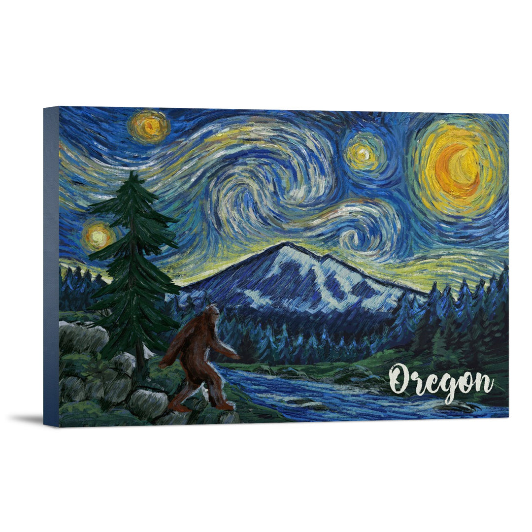 Oregon, Columbia River, Bigfoot, Starry Night, Lantern Press Artwork, Stretched Canvas Canvas Lantern Press 12x18 Stretched Canvas 