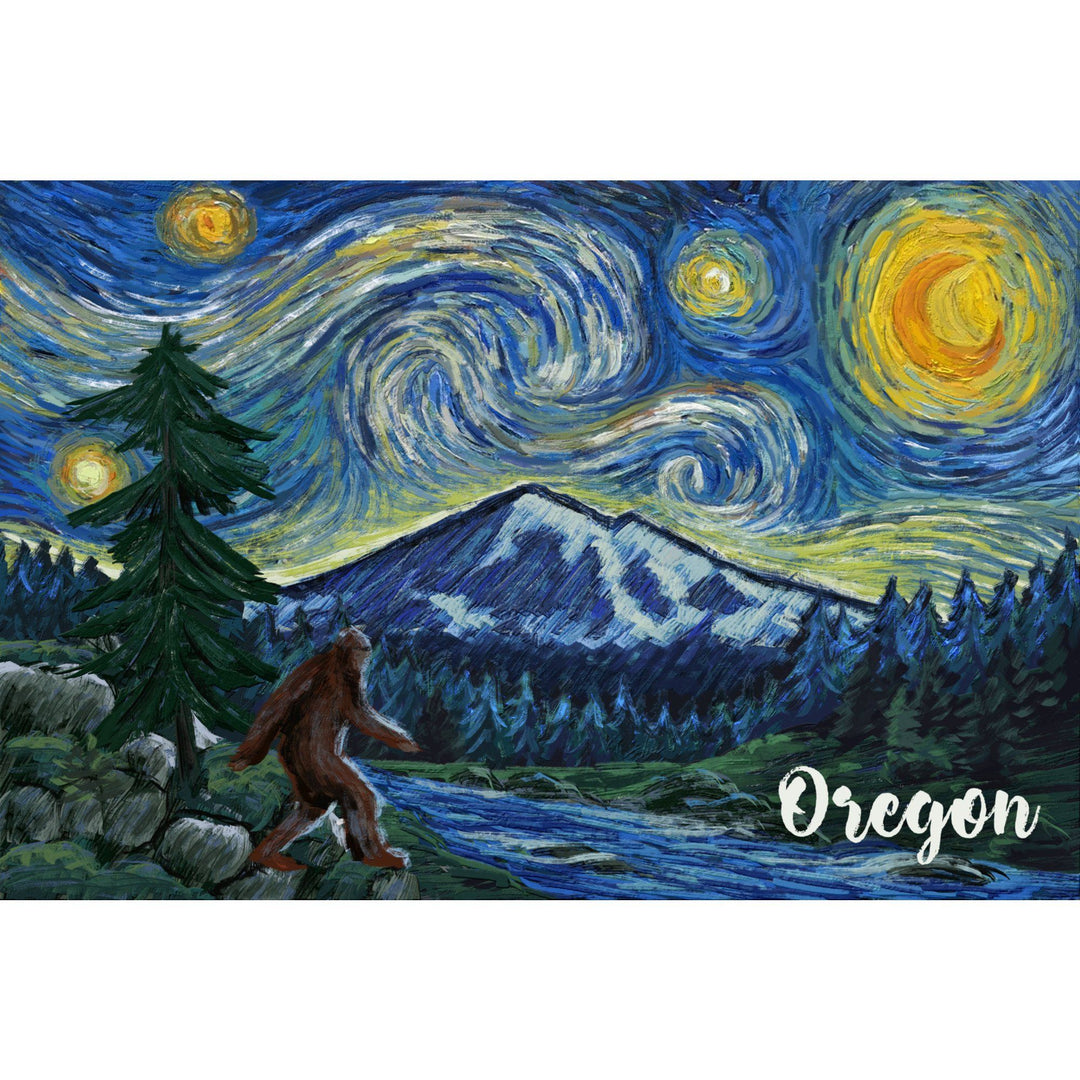 Oregon, Columbia River, Bigfoot, Starry Night, Lantern Press Artwork, Stretched Canvas Canvas Lantern Press 