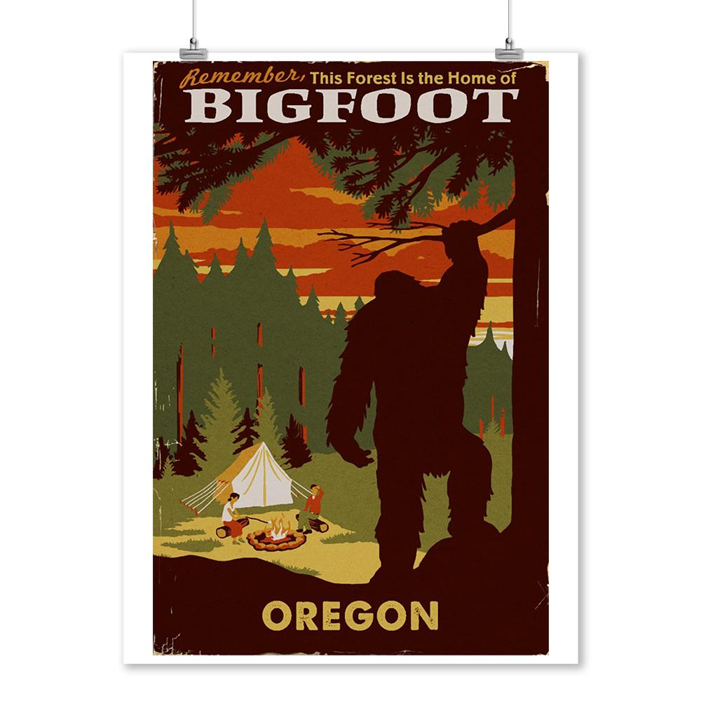 Oregon, Home of Bigfoot, Lantern Press Artwork, Art Prints and Metal Signs Art Lantern Press 12 x 18 Art Print 