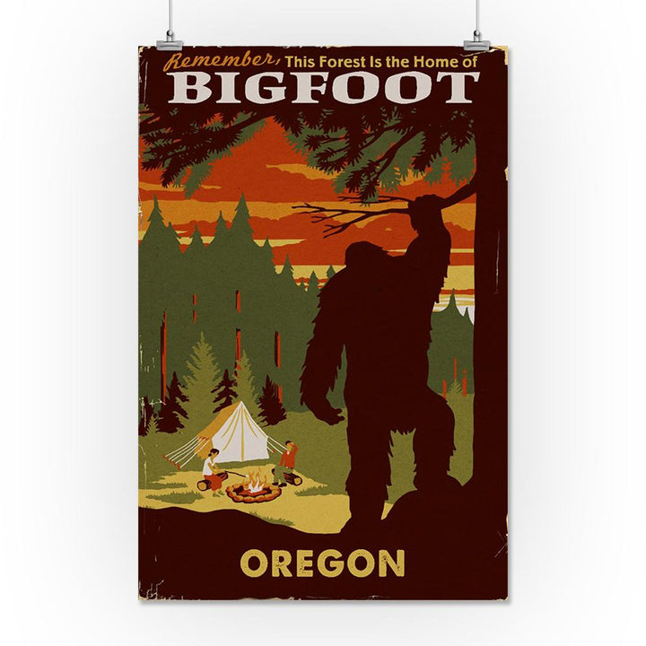 Oregon, Home of Bigfoot, Lantern Press Artwork, Art Prints and Metal Signs Art Lantern Press 16 x 24 Giclee Print 
