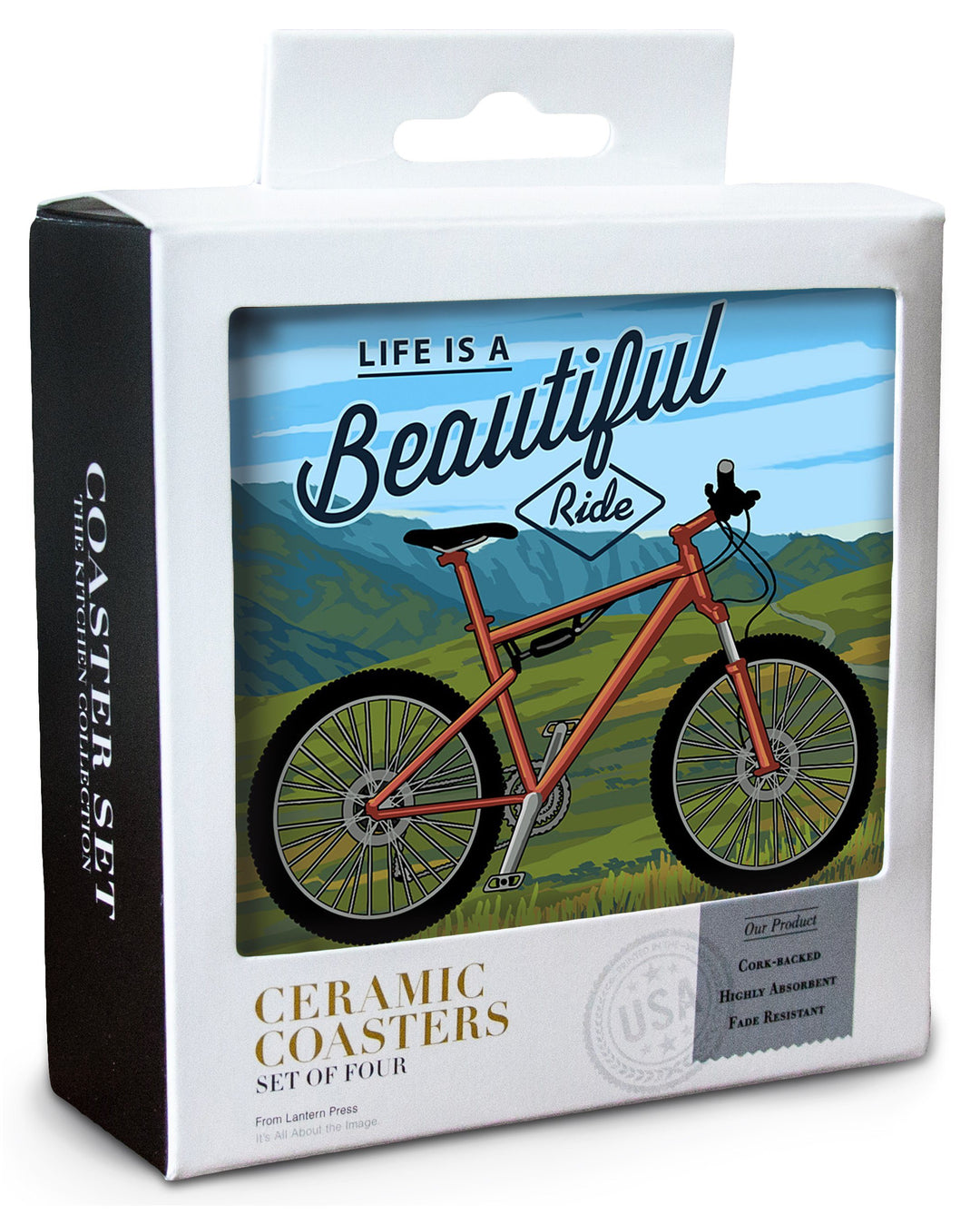 Oregon, Life is a Beautiful Ride, Mountain Bike Scene, Lantern Press Artwork, Coaster Set Coasters Lantern Press 