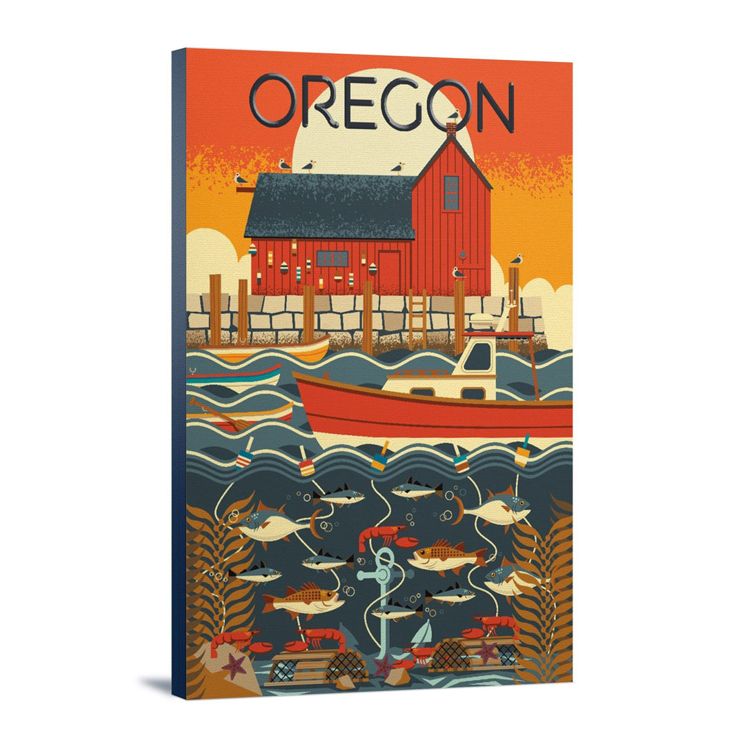 Oregon, Nautical Geometric, Lantern Press Artwork, Stretched Canvas Canvas Lantern Press 
