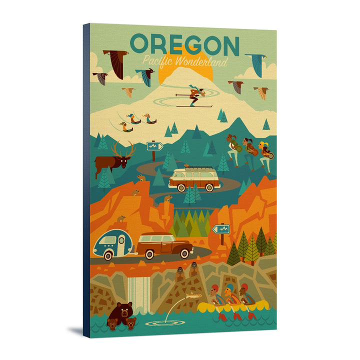 Oregon, Pacific Wonderland, Geometric, Lantern Press Artwork, Stretched Canvas Canvas Lantern Press 12x18 Stretched Canvas 