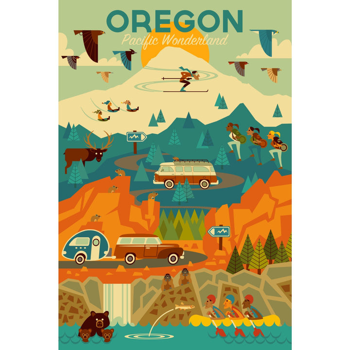 Oregon, Pacific Wonderland, Geometric, Lantern Press Artwork, Stretched Canvas Canvas Lantern Press 