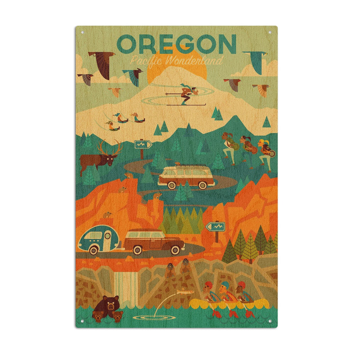 Oregon, Pacific Wonderland, Geometric, Lantern Press Artwork, Wood Signs and Postcards Wood Lantern Press 10 x 15 Wood Sign 