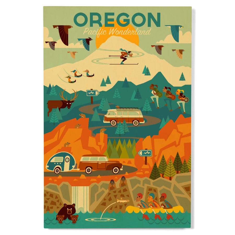 Oregon, Pacific Wonderland, Geometric, Lantern Press Artwork, Wood Signs and Postcards Wood Lantern Press 