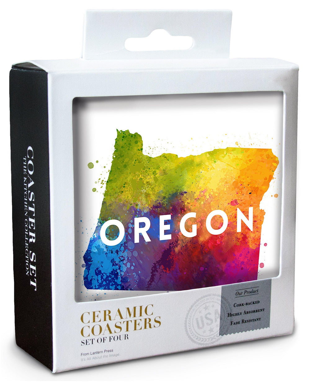 Oregon, State Abstract Watercolor, Contour, Lantern Press Artwork, Coaster Set Coasters Lantern Press 