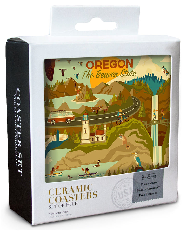 Oregon, The Beaver State, Geometric, Lantern Press Artwork, Coaster Set Coasters Lantern Press 