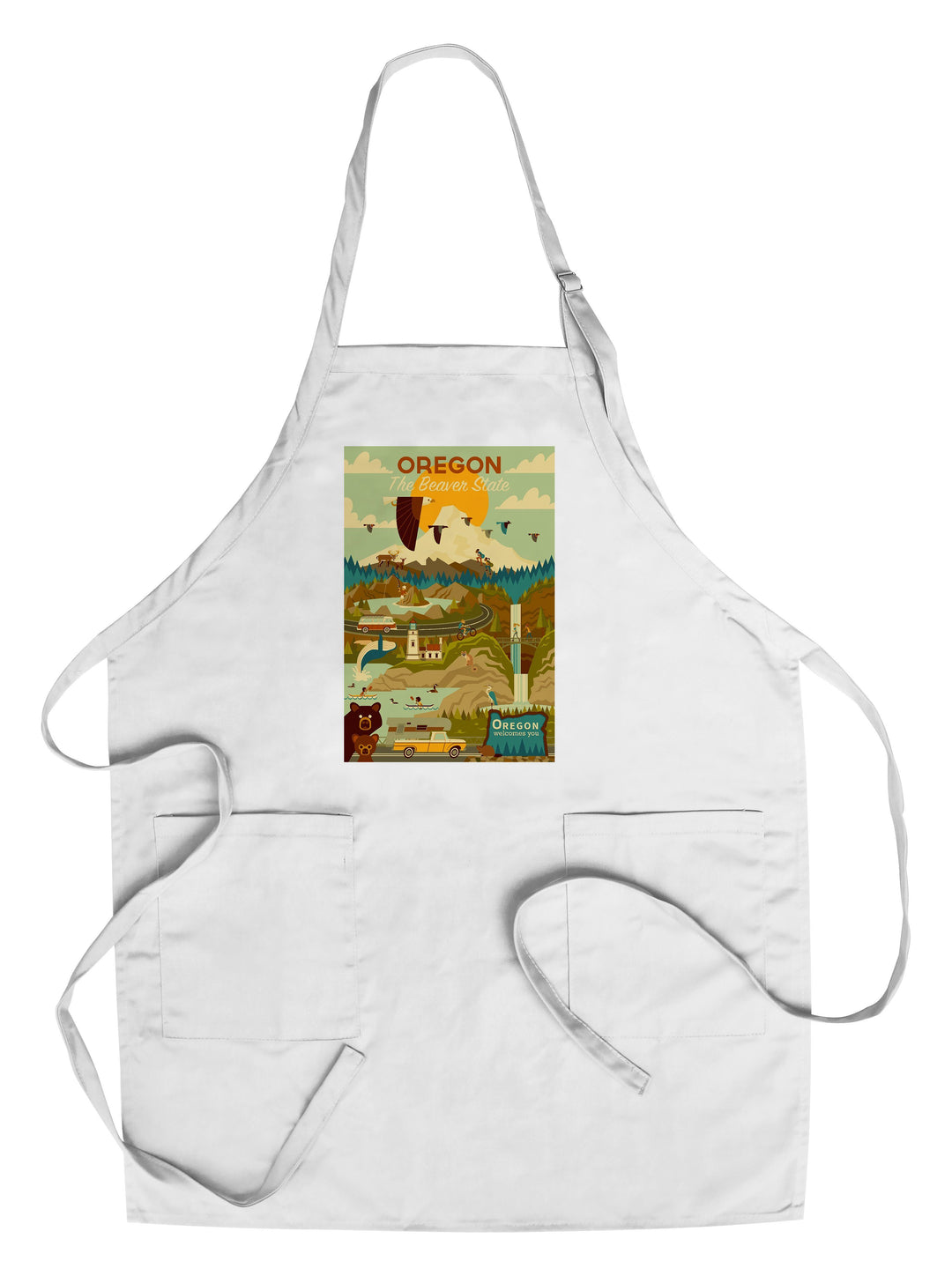 Oregon, The Beaver State, Geometric, Lantern Press Artwork, Towels and Aprons Kitchen Lantern Press Chef's Apron 