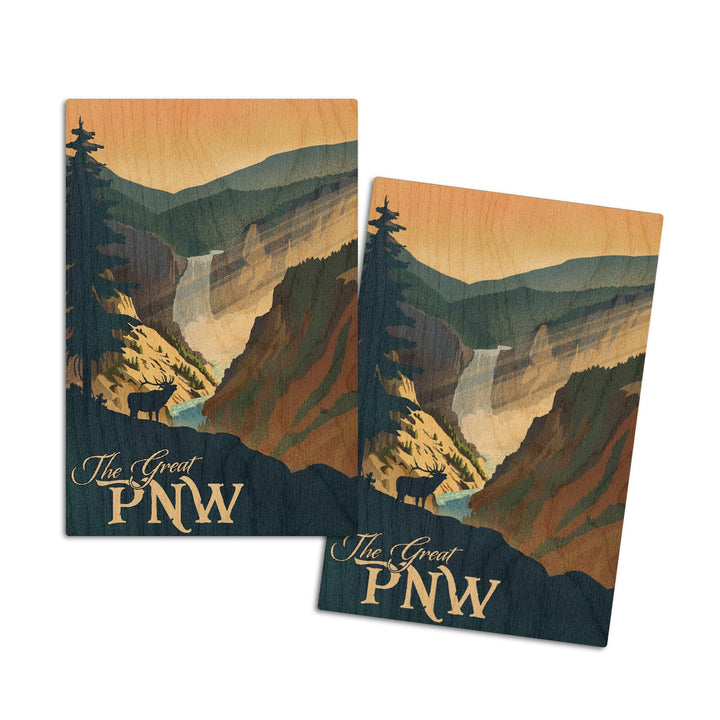 Oregon, The Great PNW, Lithograph, Lantern Press Artwork, Wood Signs and Postcards Wood Lantern Press 4x6 Wood Postcard Set 